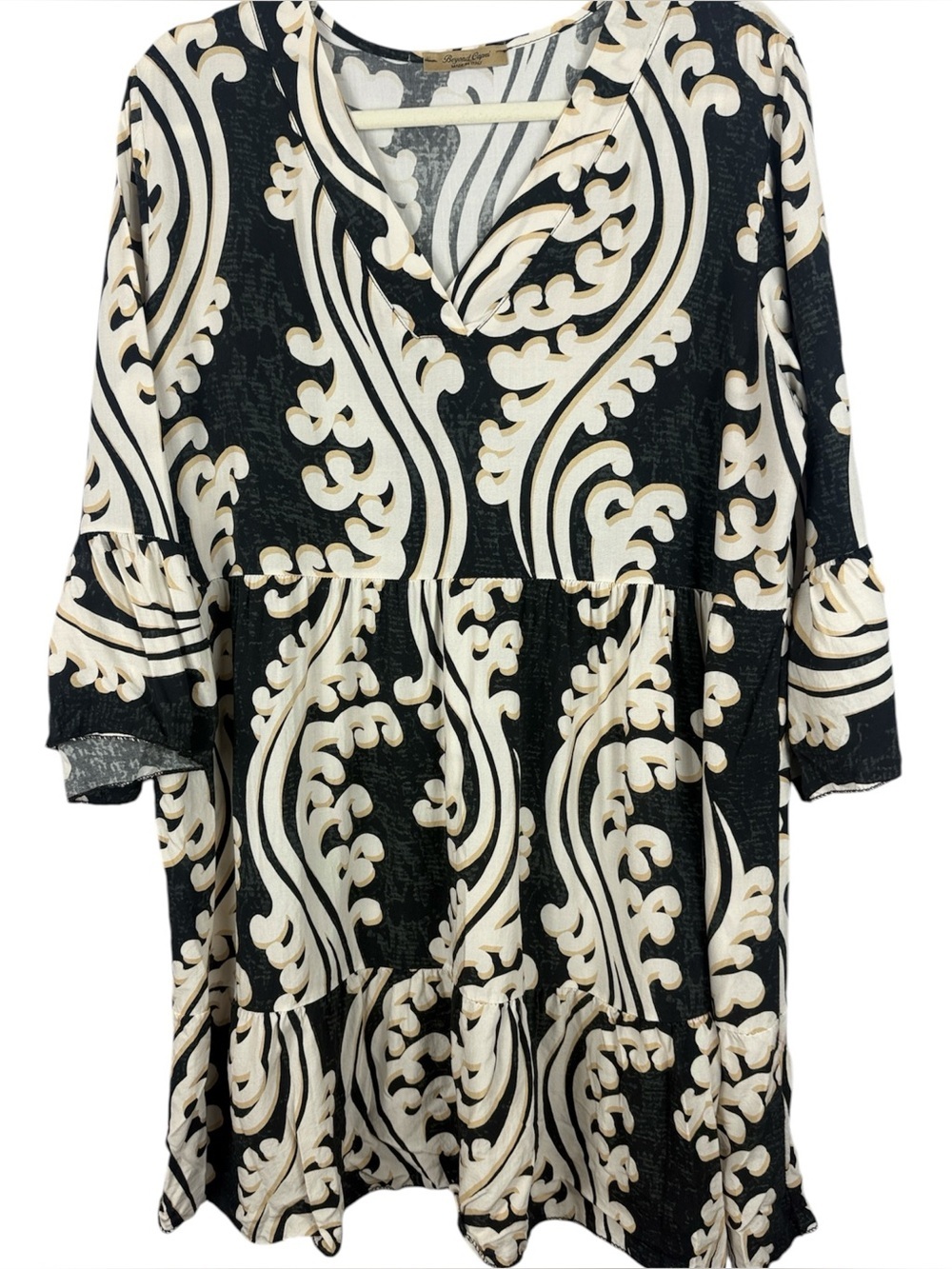 Beyond Capri Italy Scroll Print Tiered Babydoll Tunic Dress / Top One Size